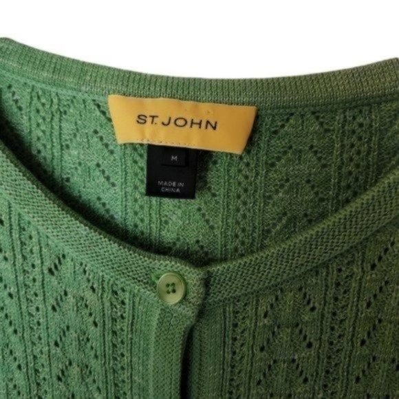 St. John Green Cable Knit Cardigan Sweater size M Medium Wool Blend - Picture 4 of 12